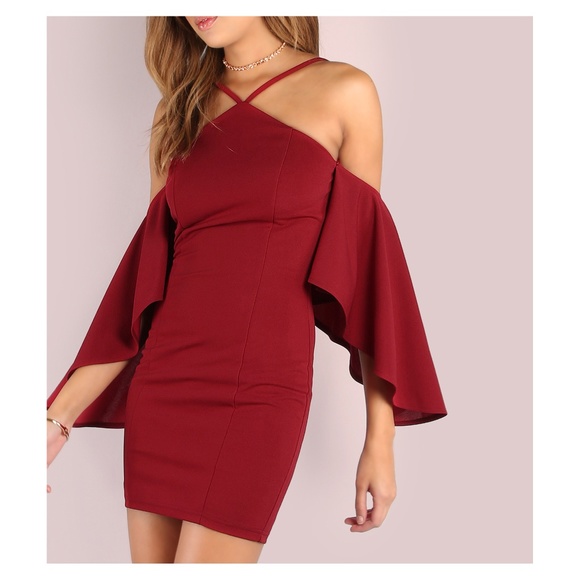 MBM Unlimited Dresses & Skirts - LAST ONE! Burgundy Red Bell Sleeve Bodycon Dress